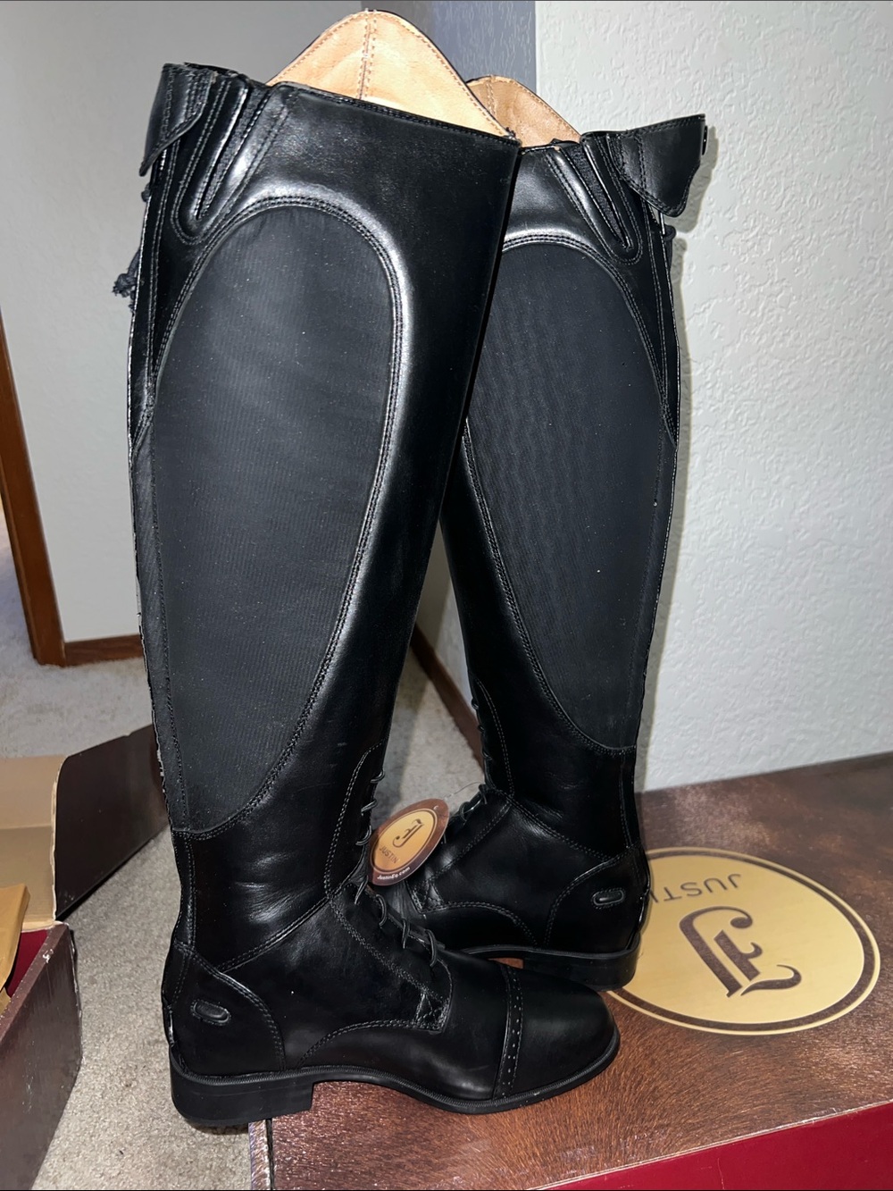 Justin Boots Women’s Tall Black Leather Riding Boots - Picture 3 of 6